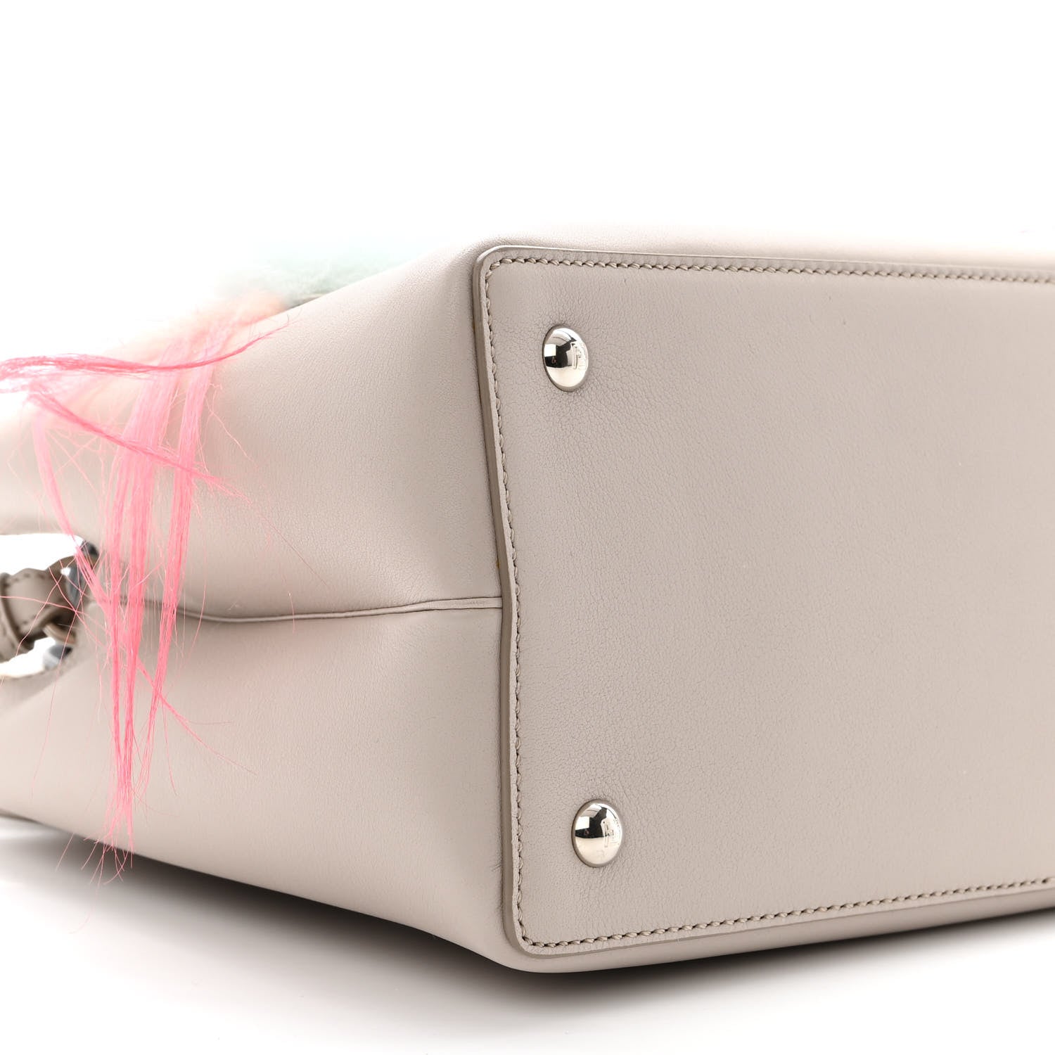 Fendi Vitello Dolce Fox Goat Bi-Color Sad Eyes Mirror Charm Petite 2Jours Tote Grigio Polvere Black 11 of 13