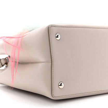 Fendi Vitello Dolce Fox Goat Bi-Color Sad Eyes Mirror Charm Petite 2Jours Tote Grigio Polvere Black 11 of 13