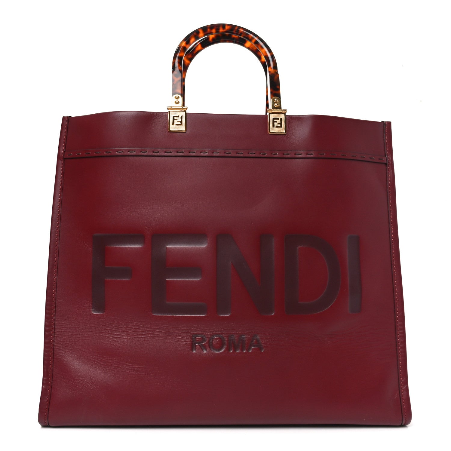 Fendi Vitello King Plexiglass Logo Embossed Large Fendi Sunshine Shopper Tote Barolo 1 of 9