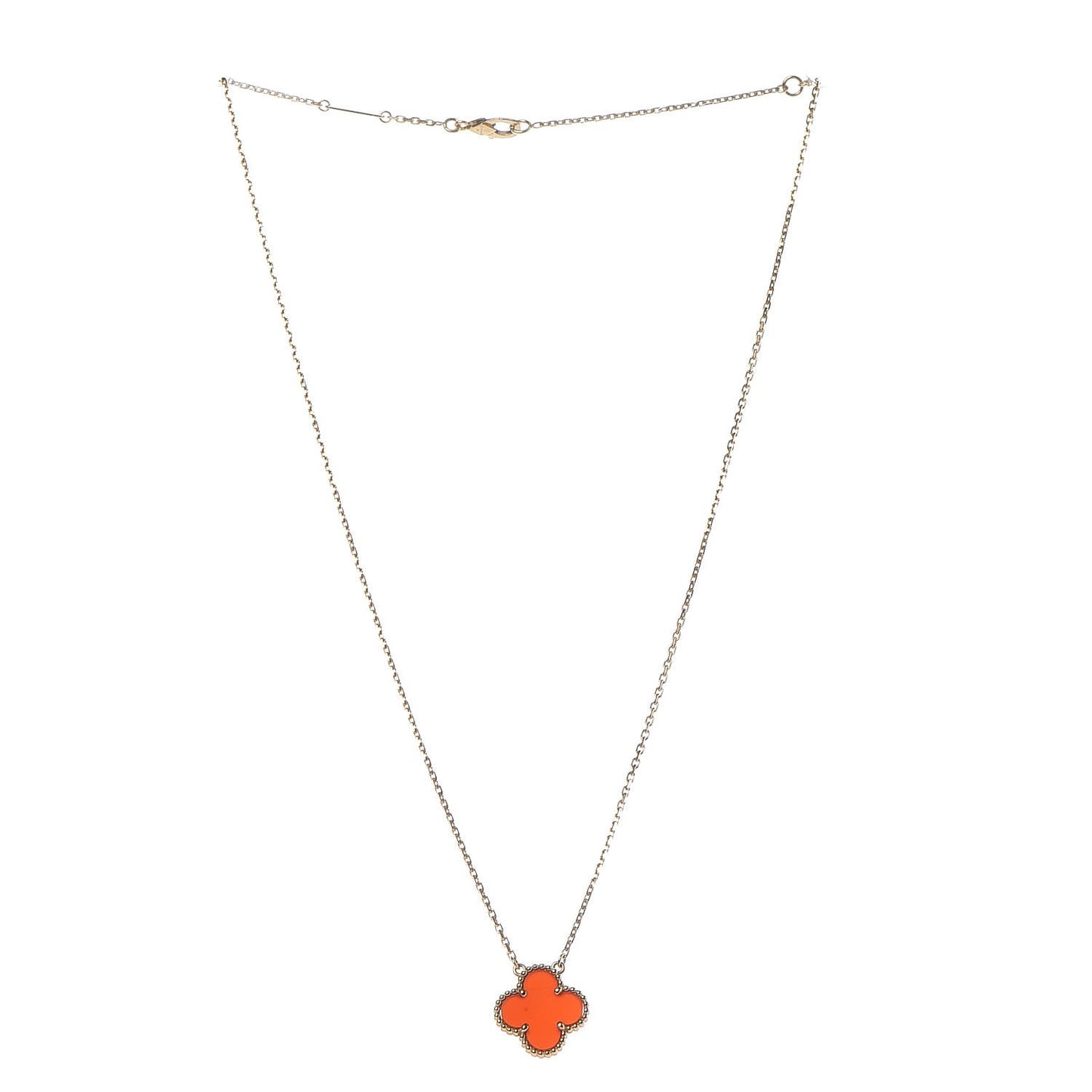 18K Yellow Gold Carnelian Vintage Alhambra Pendant Necklace