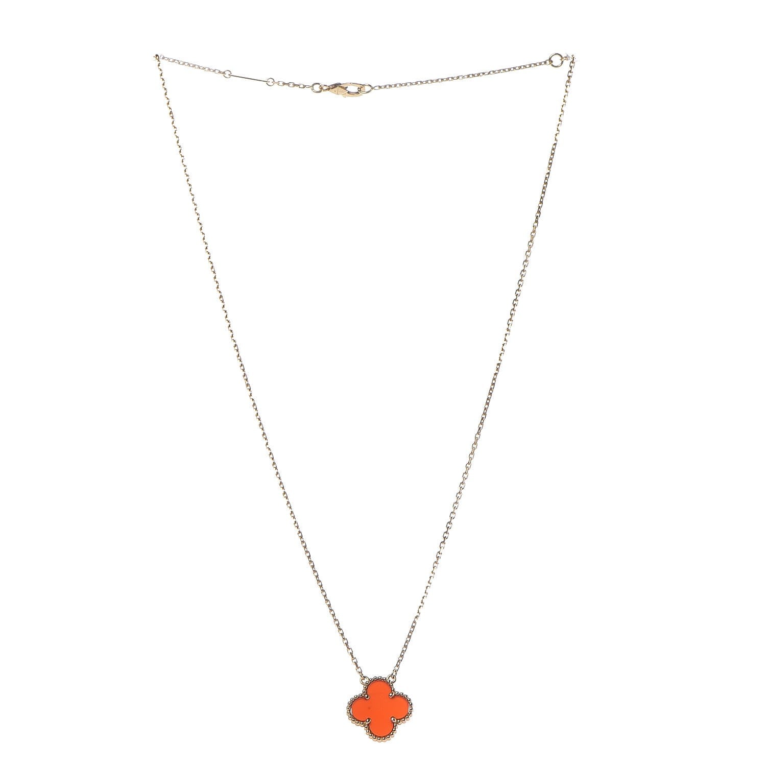 Van Cleef & Arpels 18K Yellow Gold Carnelian Vintage Alhambra Pendant Necklace 3 of 8