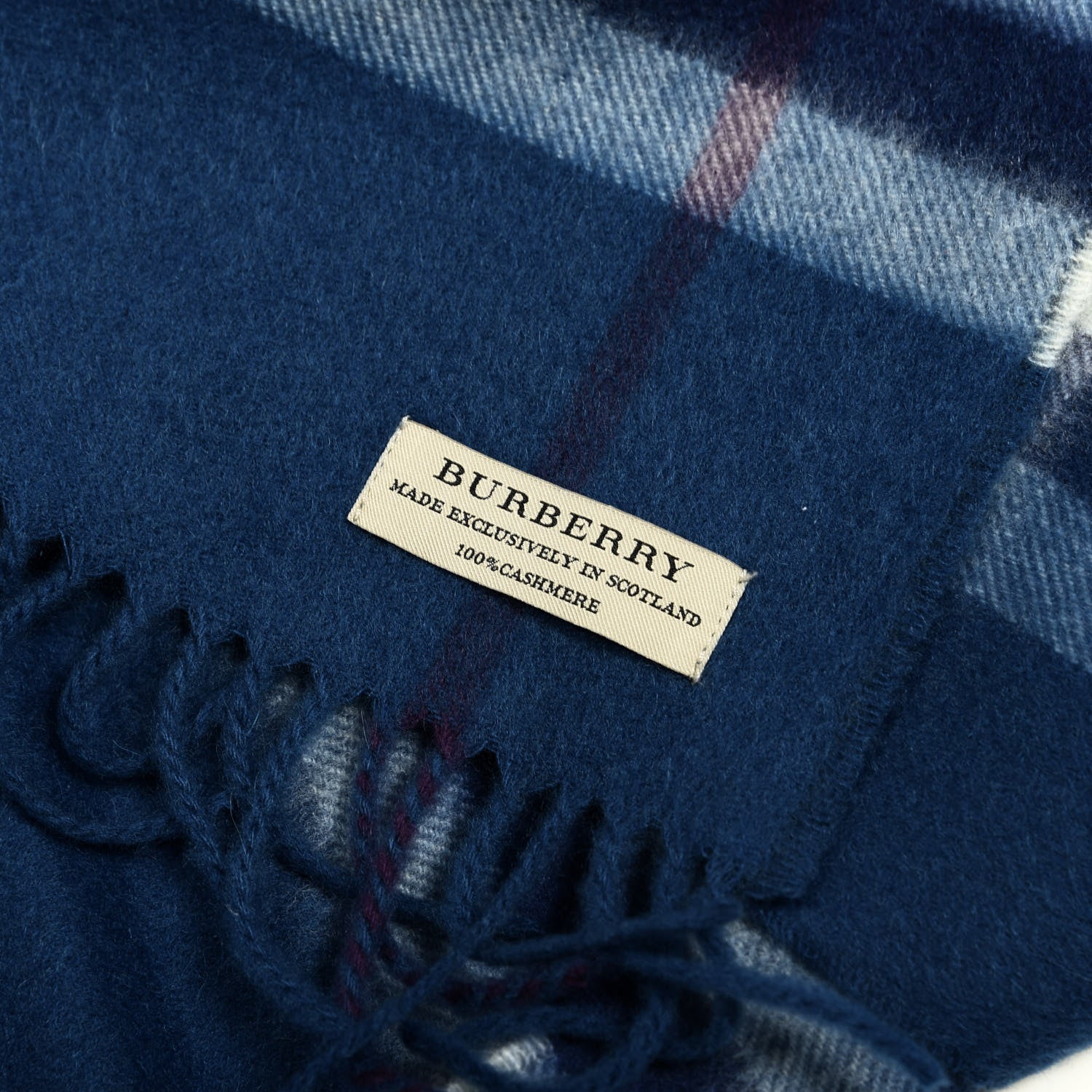 Burberry Cashmere Giant Check Fringe Scarf Blue 3 of 4