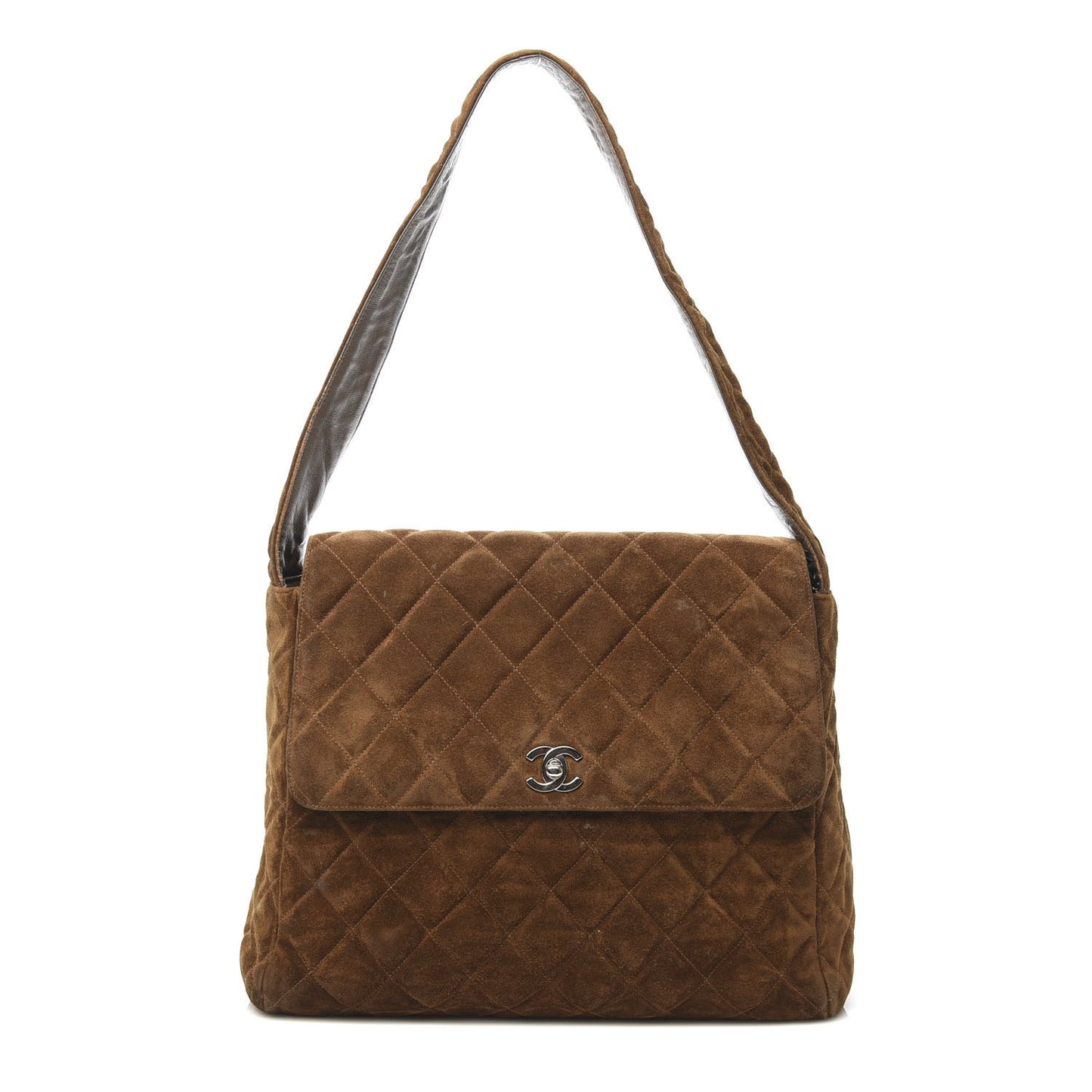 Suede Quilted Shoulder Flap Bag Brown