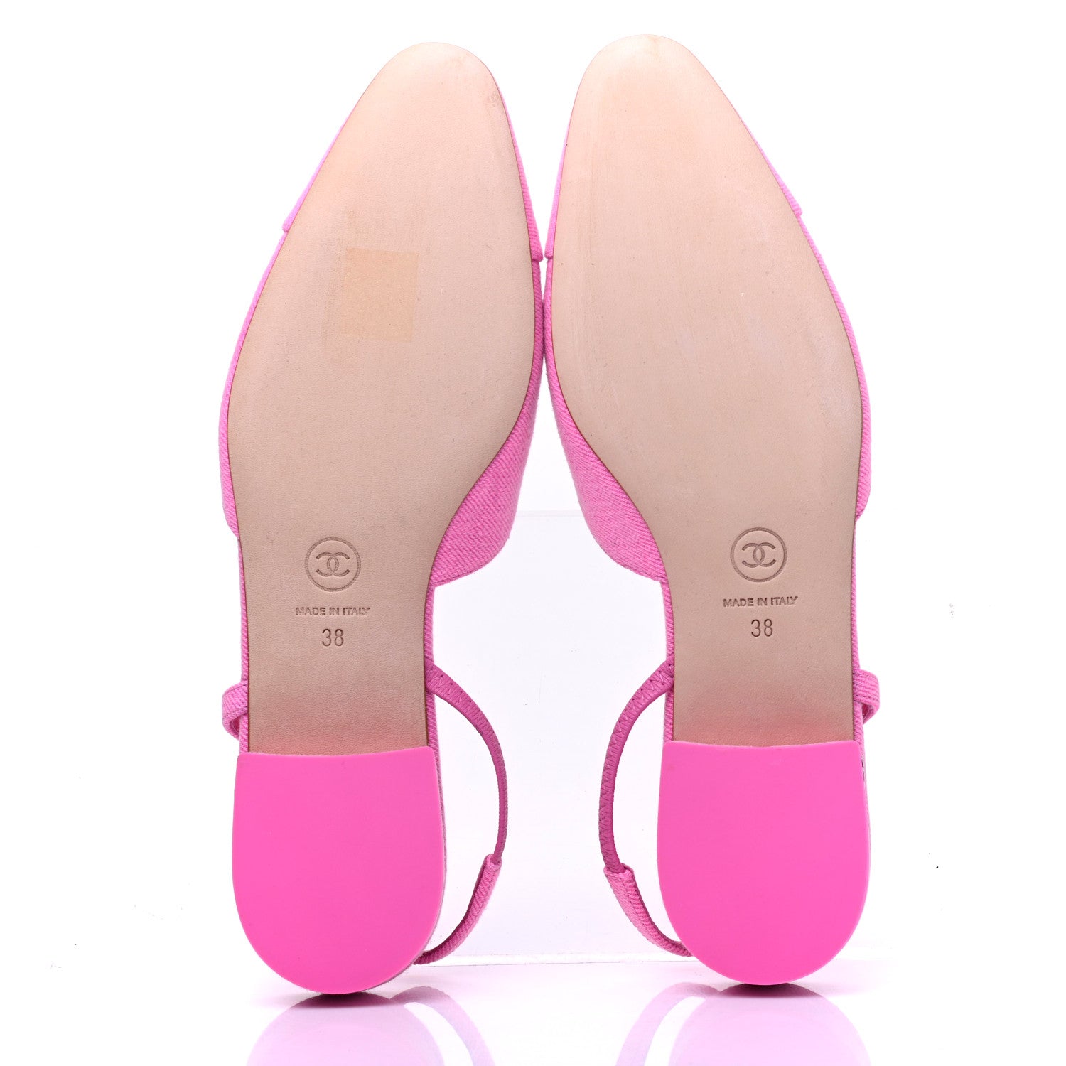 Chanel Denim Cap Toe CC Slingback Flat 38 Neon Pink 6 of 9