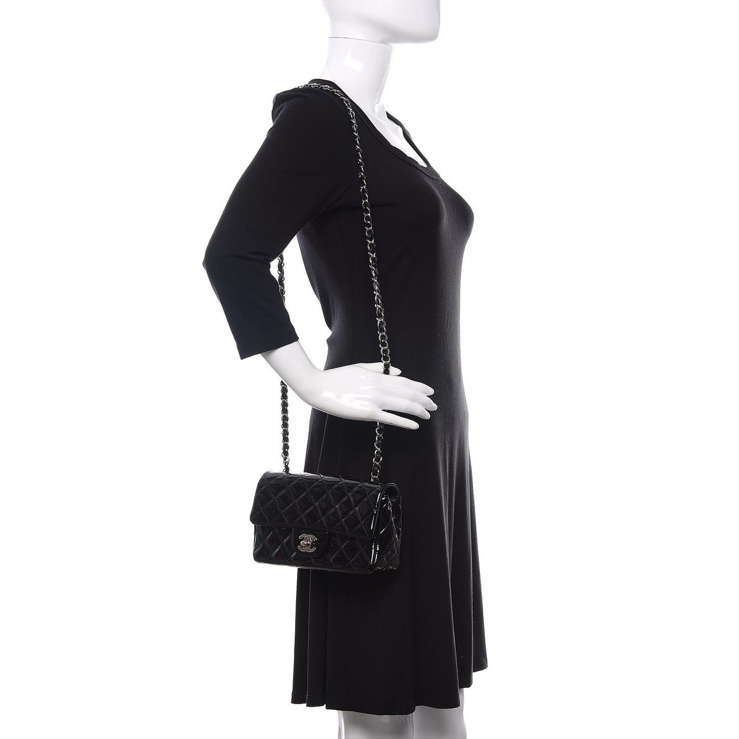 Patent Calfskin Quilted Mini Rectangular Flap Black