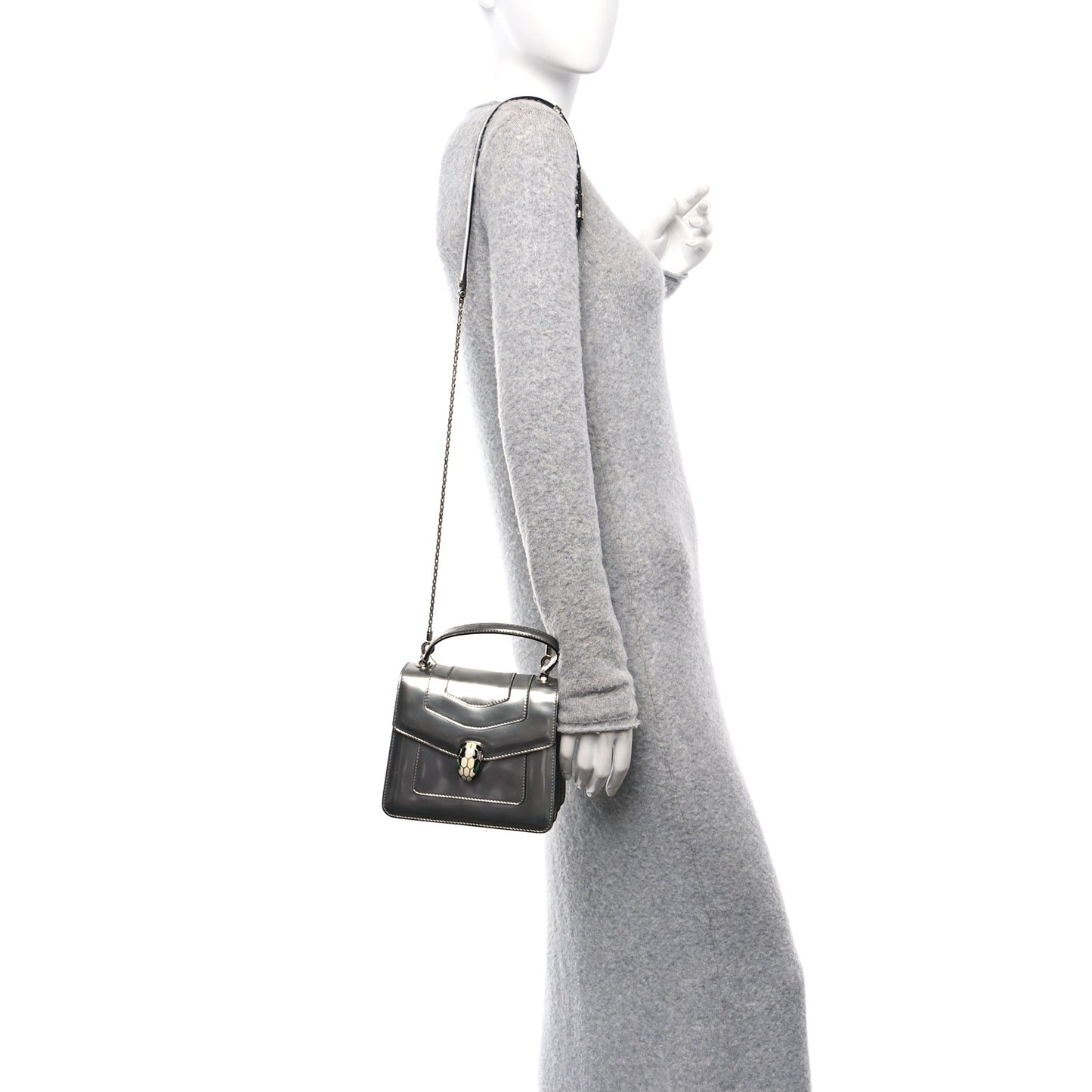 Metallic Calfskin Serpenti Forever Top Handle Silver