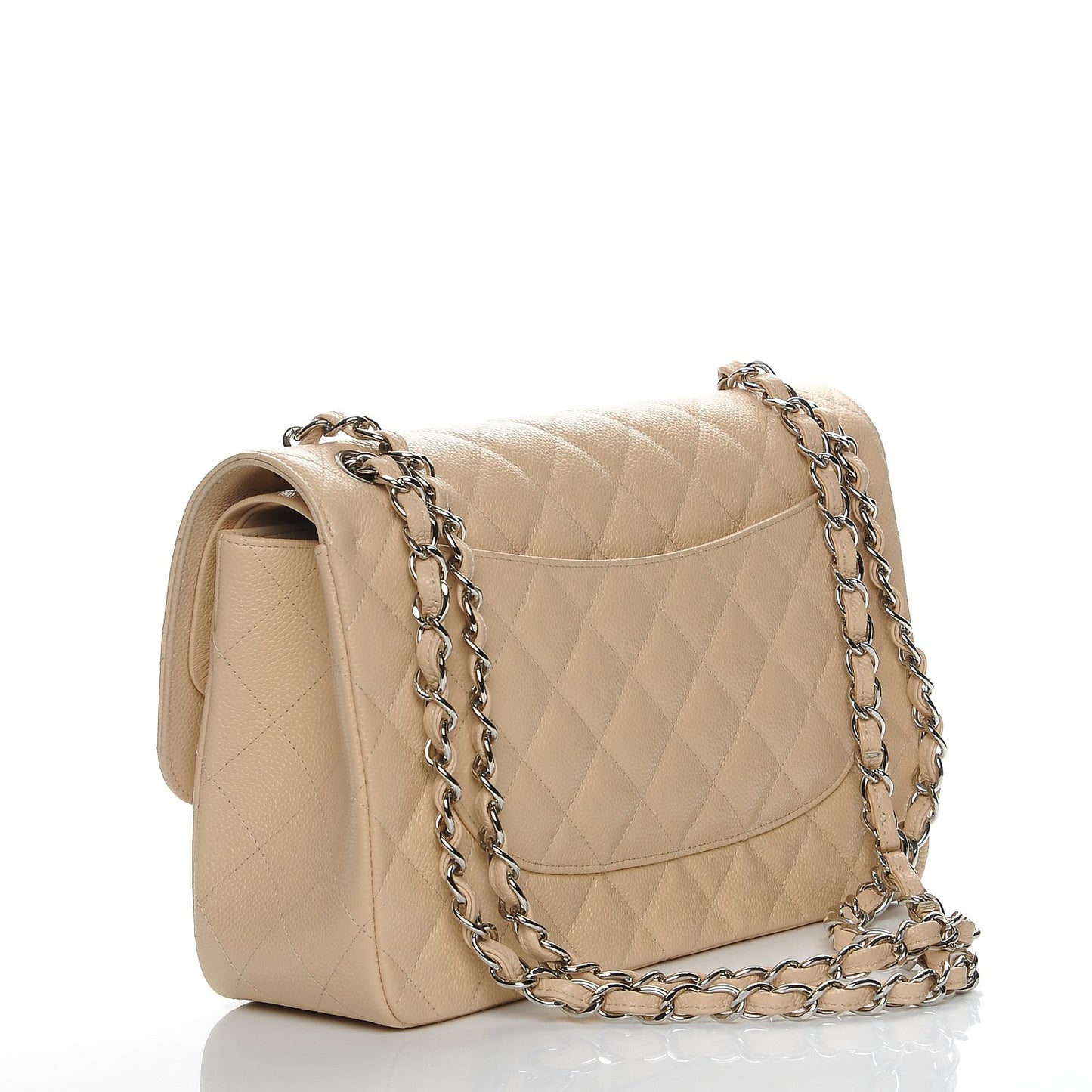 Caviar Quilted Jumbo Double Flap Beige Clair