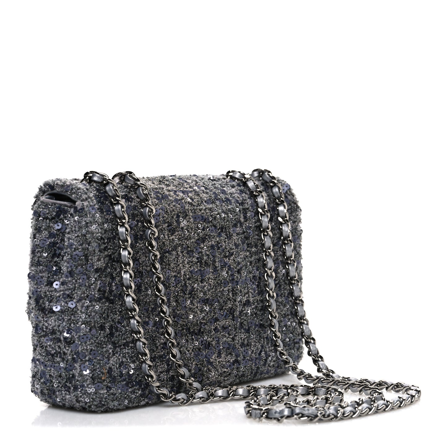 Sequin Quilted Small Single Flap Grey Dark Grey