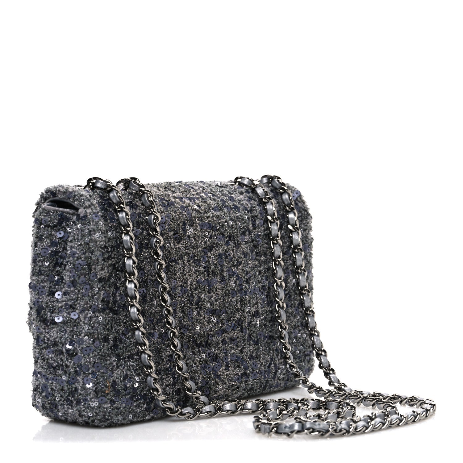 Chanel Sequin Quilted Small Single Flap Grey Dark Grey 3 of 10