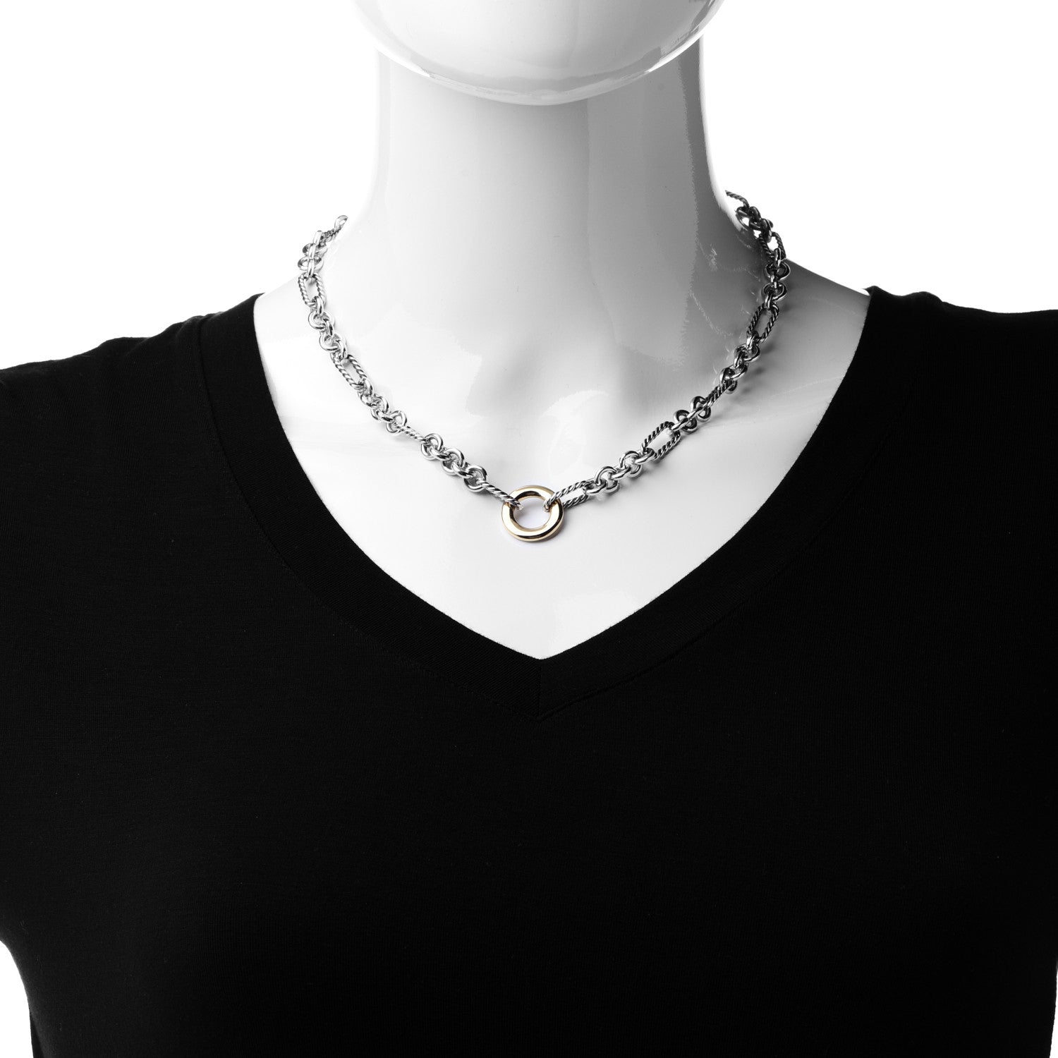 David Yurman Sterling Silver 18K Yellow Gold Figaro Two Tone Link Necklace 2 of 6