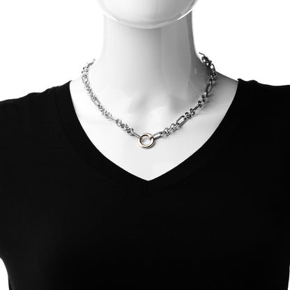 David Yurman Sterling Silver 18K Yellow Gold Figaro Two Tone Link Necklace 2 of 6