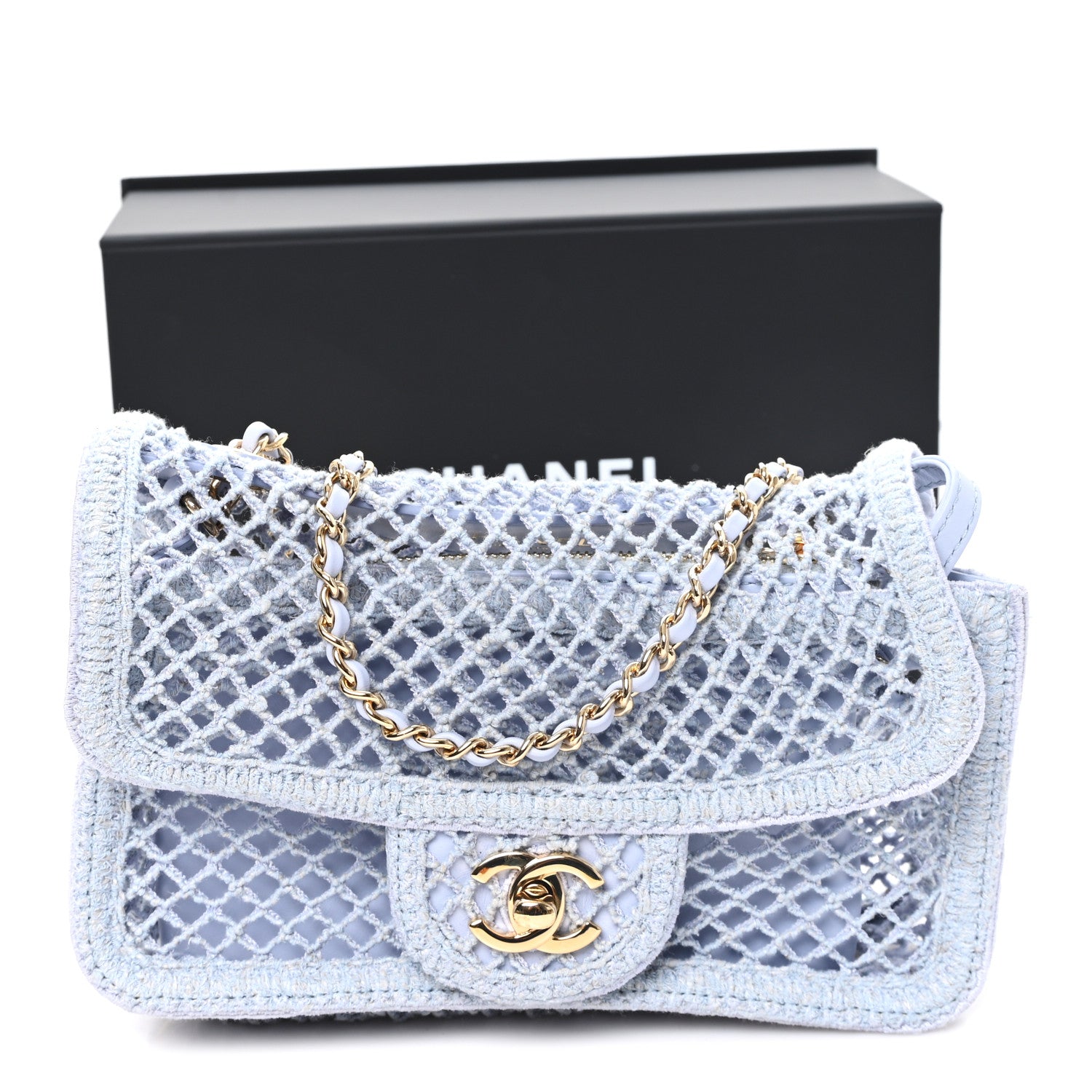 Chanel Mesh Macrame Small Flap Bag  Light Blue 10 of 10