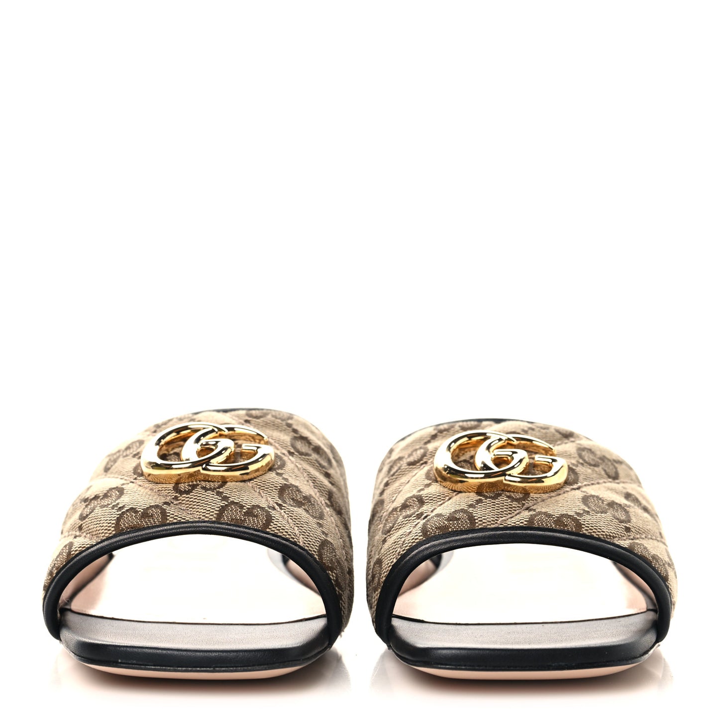 Monogram Matelasse Diagonal GG Marmont Flat Slide Sandals 37.5 Beige Ebony Black