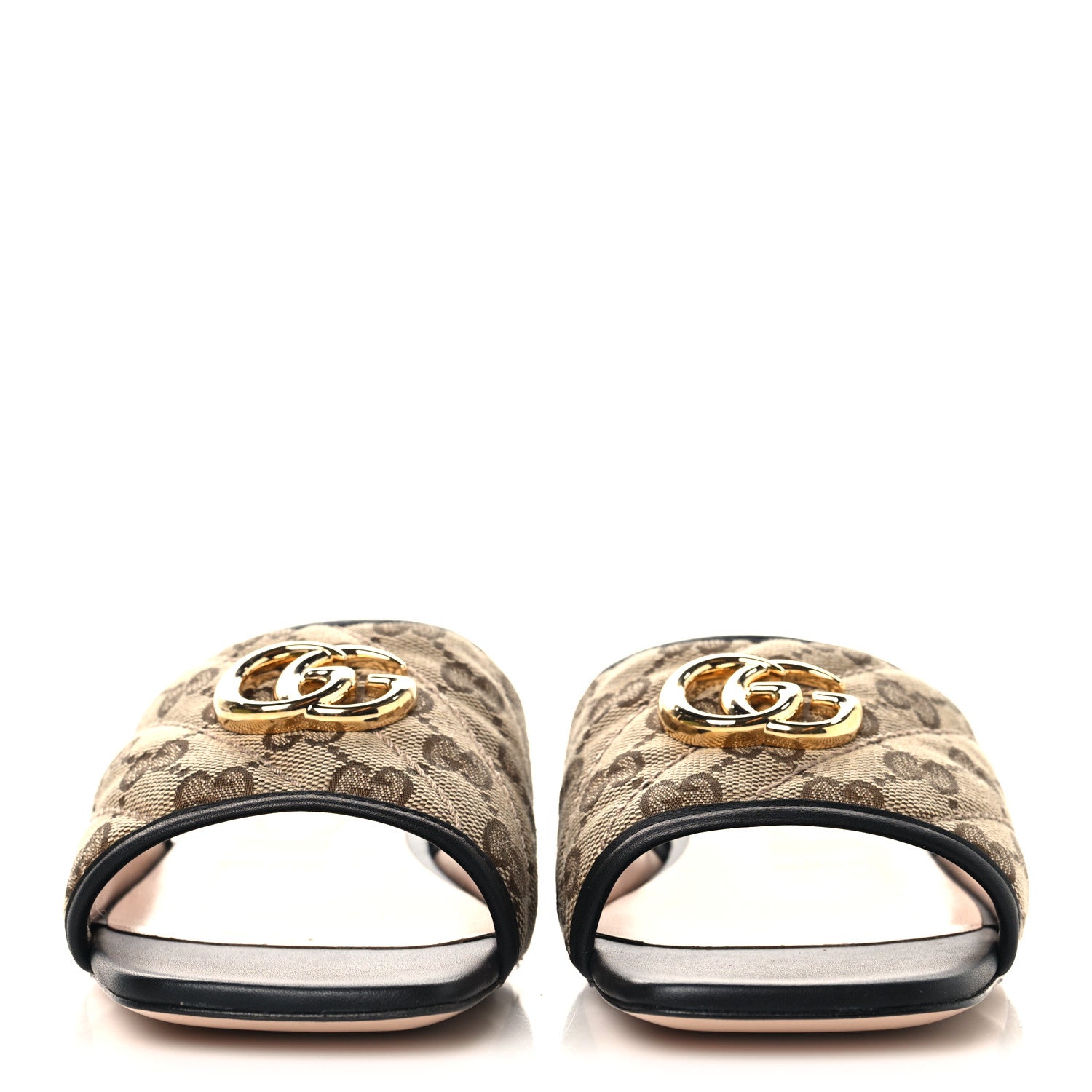 Gucci Monogram Matelasse Diagonal GG Marmont Flat Slide Sandals 37.5 Beige Ebony Black 3 of 10