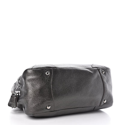 Prada Metallic Cervo Dome Satchel Dark Grey 4 of 10