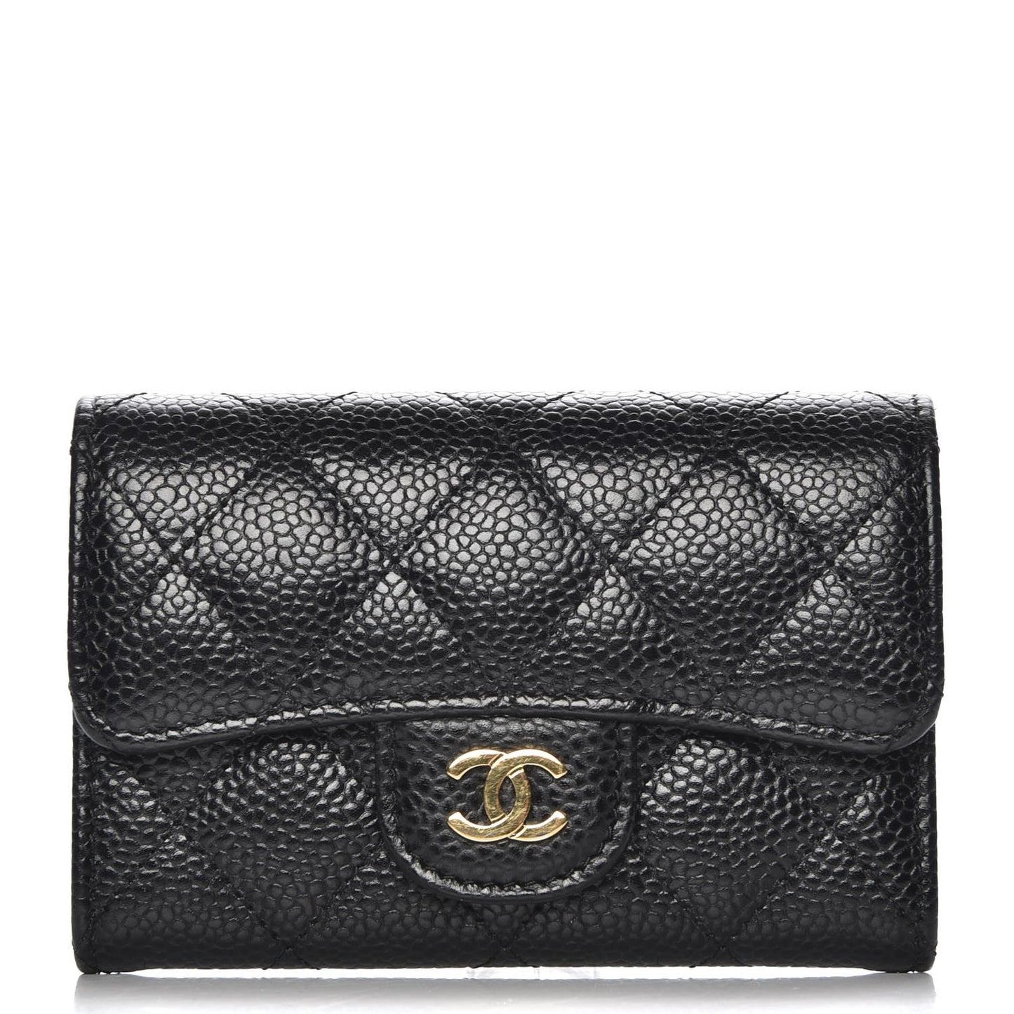 Caviar Quilted Flap Card Holder Black