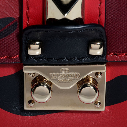 Valentino Garavani Nappa Canvas Camouflage Medium Glam Lock Rockstud Flap Red 8 of 8