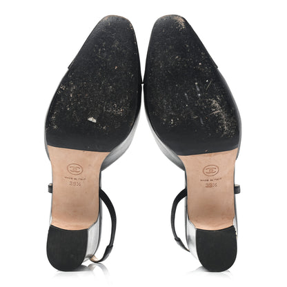 Chanel Goatskin Grosgrain Cap Toe CC Slingback Pumps 39.5 Black 5 of 12