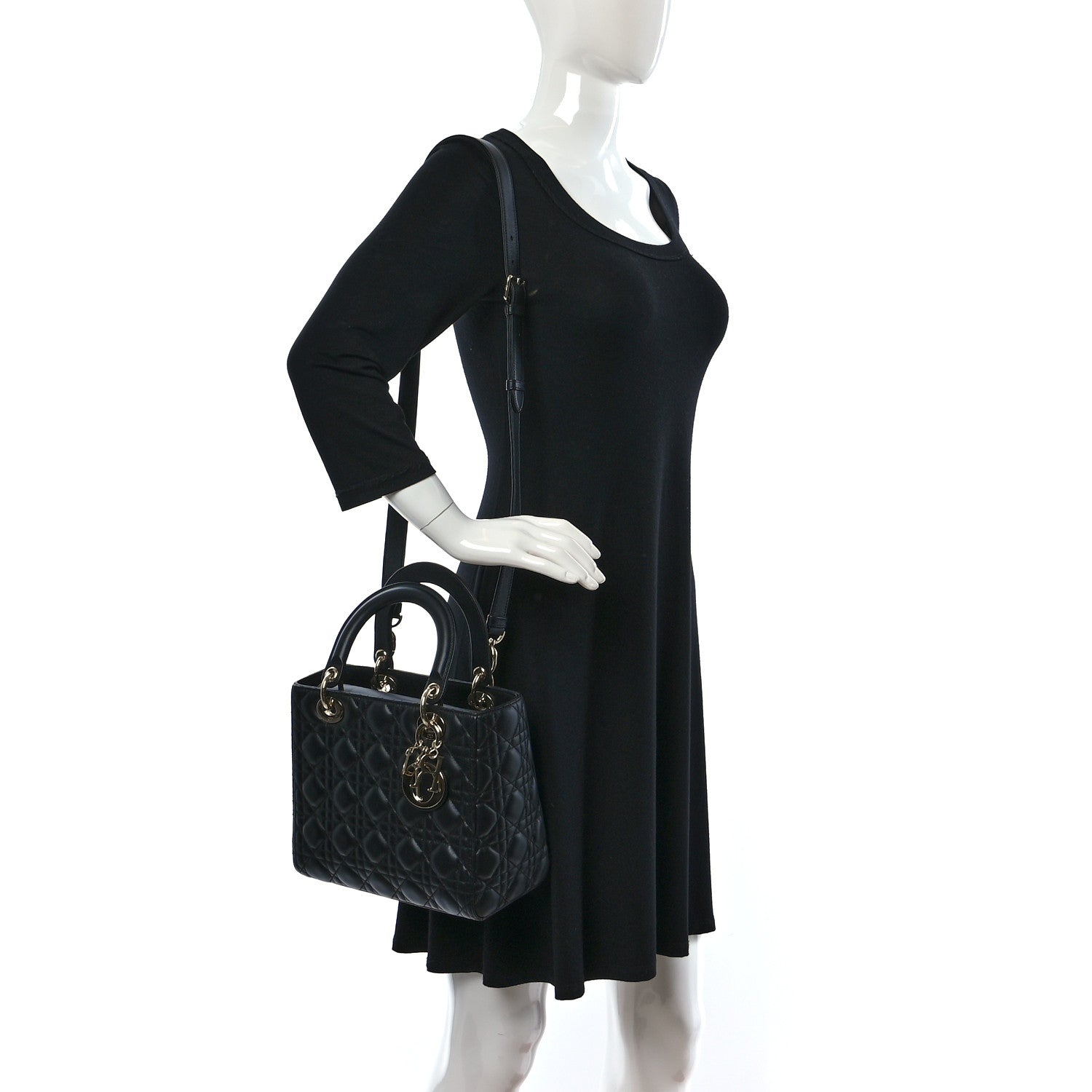 Christian Dior Lambskin Cannage Medium Lady Dior Black 2 of 10