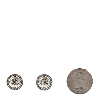 Chanel Pearl Crystal CC Round Earrings Silver 2 of 4
