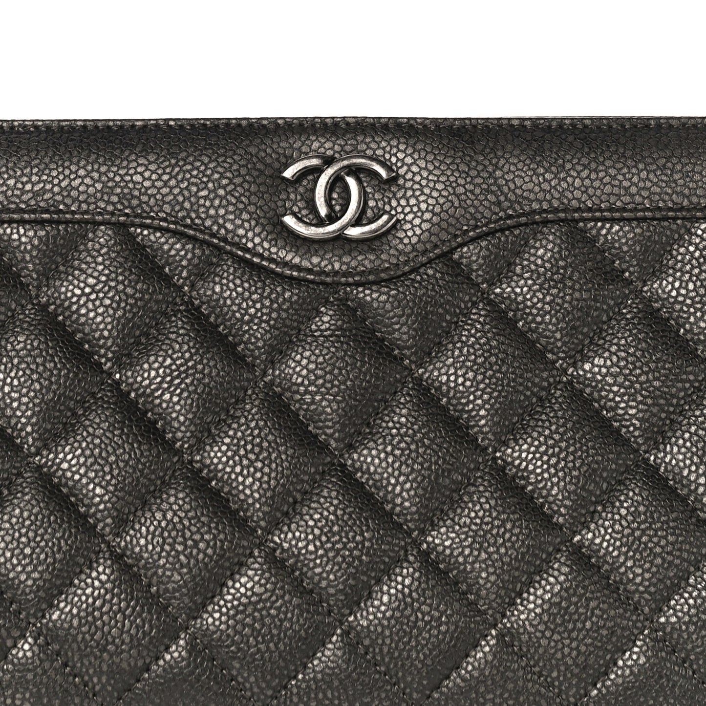 Metallic Caviar Quilted Clutch Dark Silver