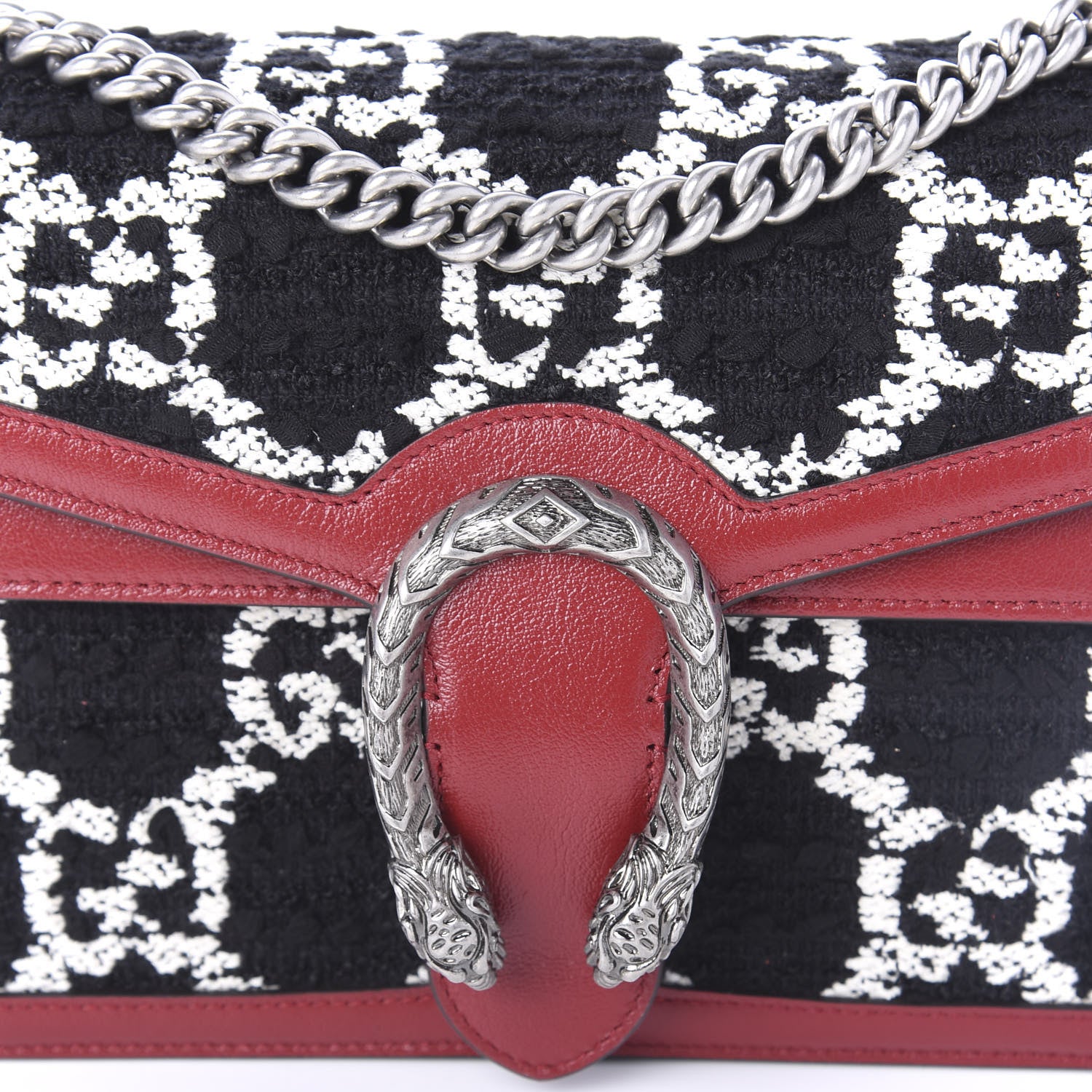 Gucci Tweed GG Monogram Small Dionysus Shoulder Bag Black White Romantic Cherry 11 of 11