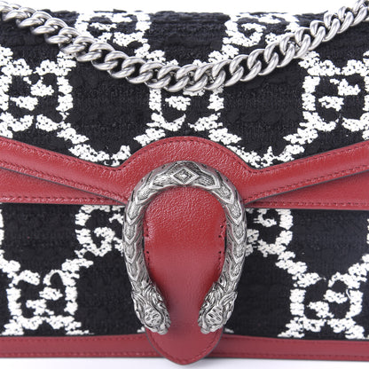 Gucci Tweed GG Monogram Small Dionysus Shoulder Bag Black White Romantic Cherry 11 of 11