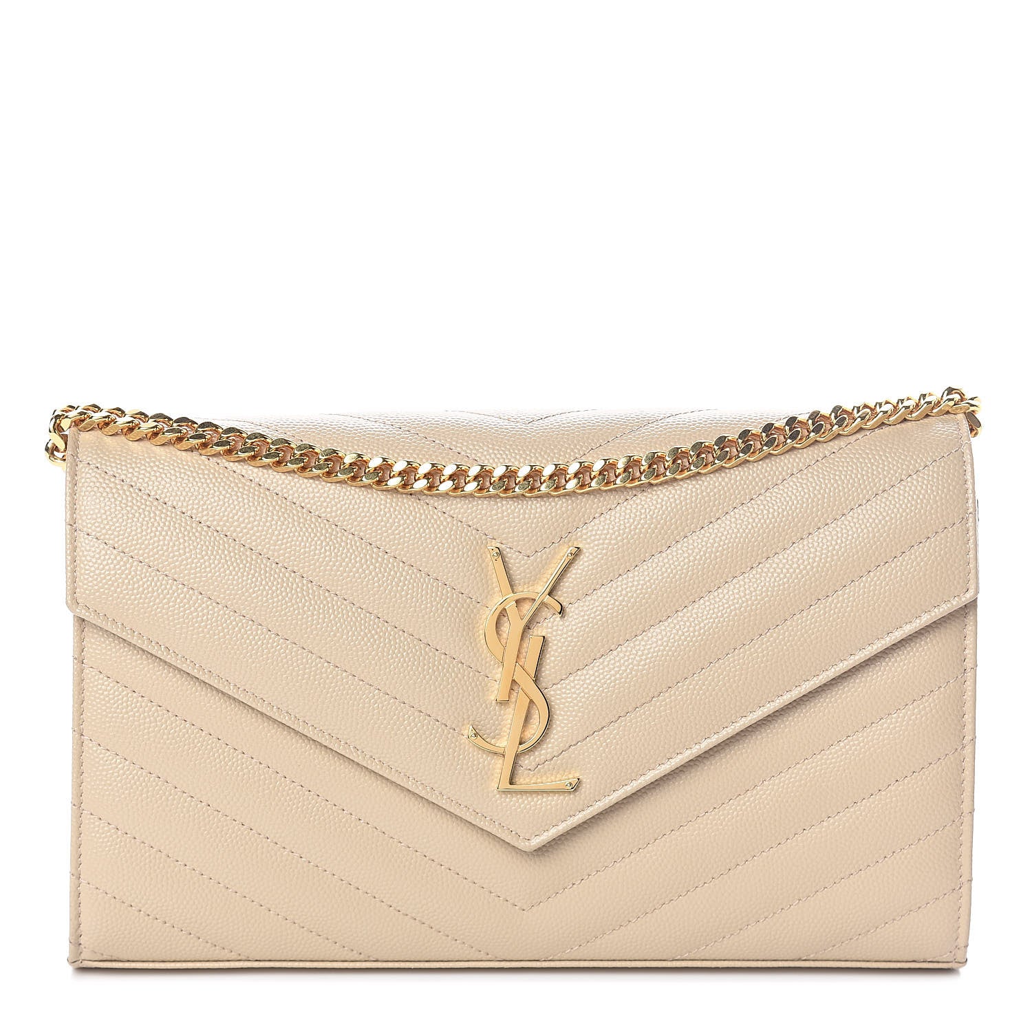 Saint Laurent Grain De Poudre Matelasse Chevron Monogram Chain Wallet Nude Powder 1 of 8
