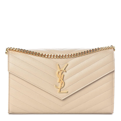 Saint Laurent Grain De Poudre Matelasse Chevron Monogram Chain Wallet Nude Powder 1 of 8