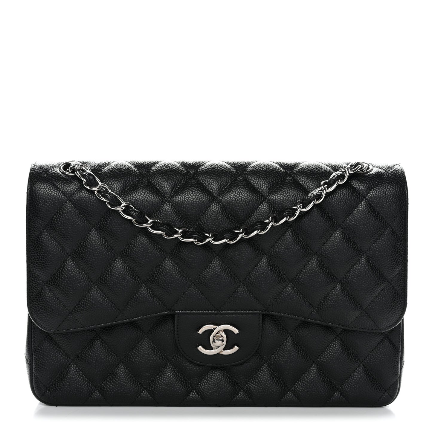 Caviar Quilted Jumbo Double Flap Black