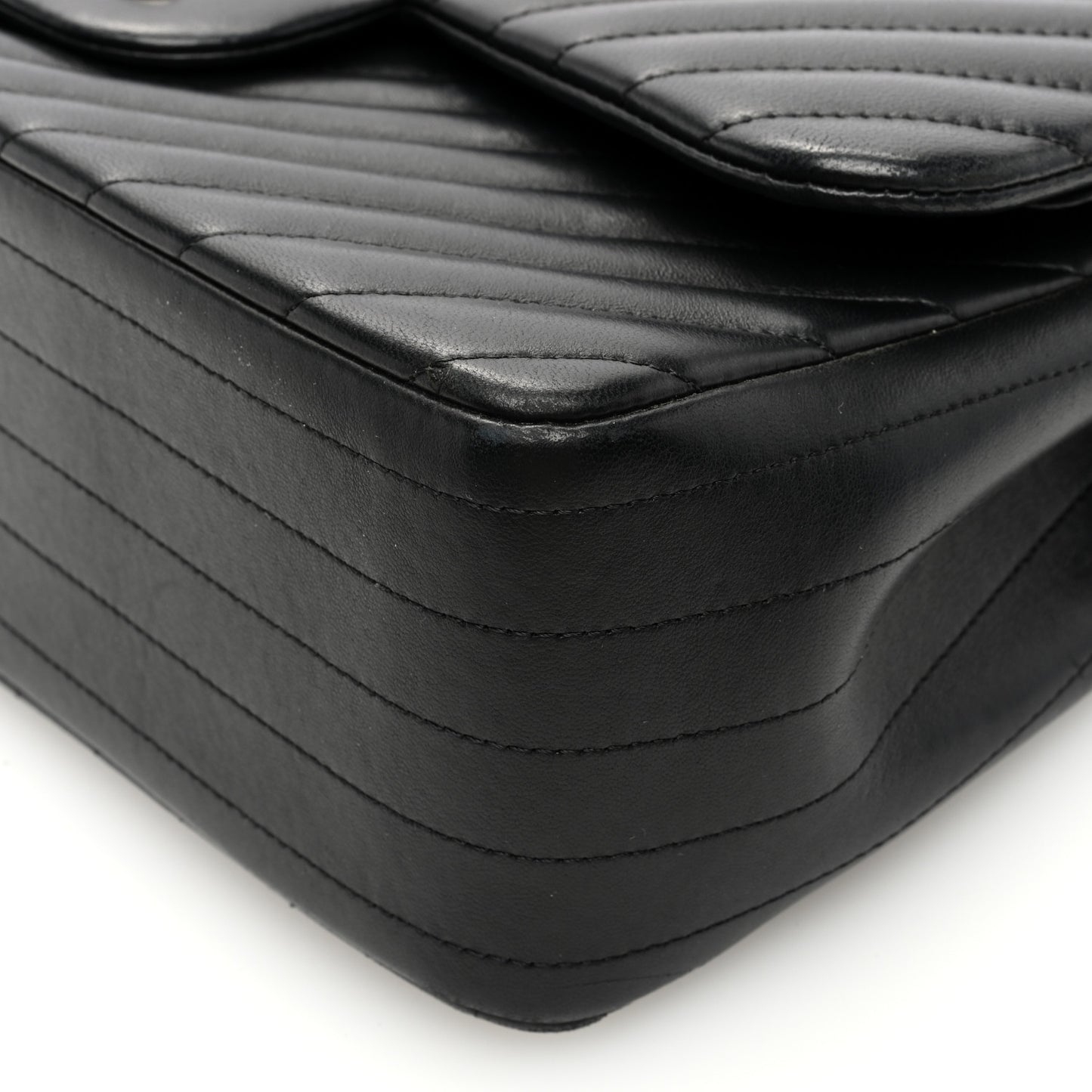 Lambskin Chevron Quilted Jumbo Double Flap Black