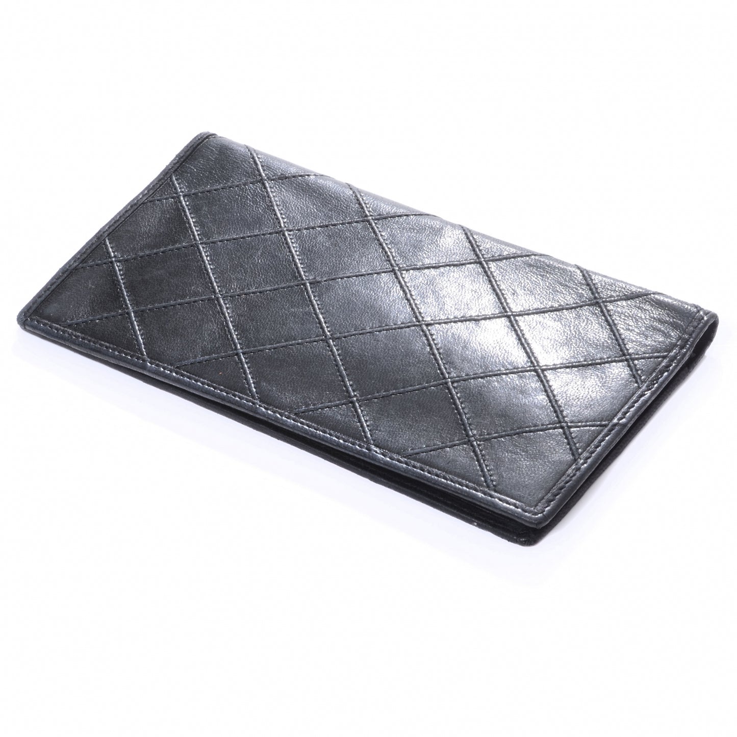 Leather Quilted Checkbook Wallet Black
