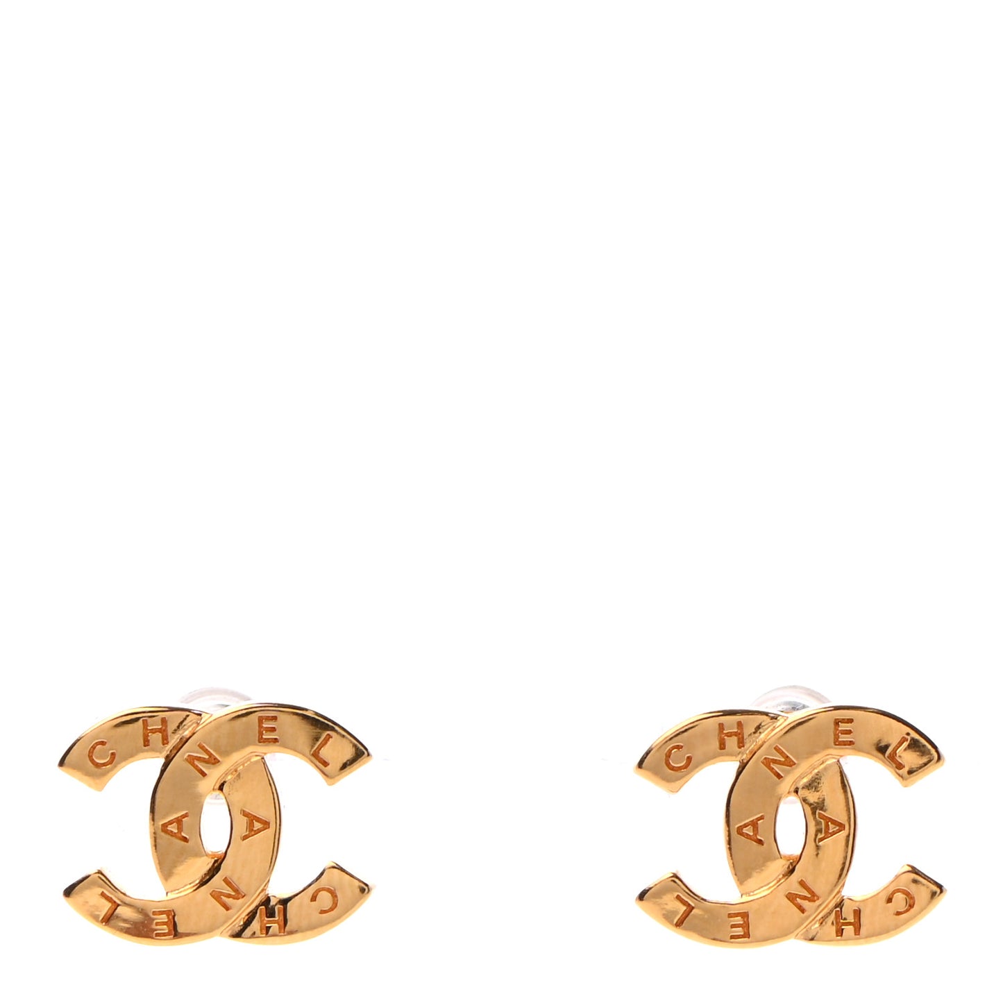 Metal CC Paris Button Stud Earrings Gold