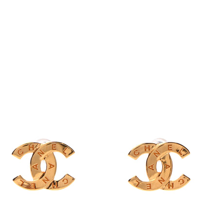 Chanel Metal CC Paris Button Stud Earrings Gold 1 of 4
