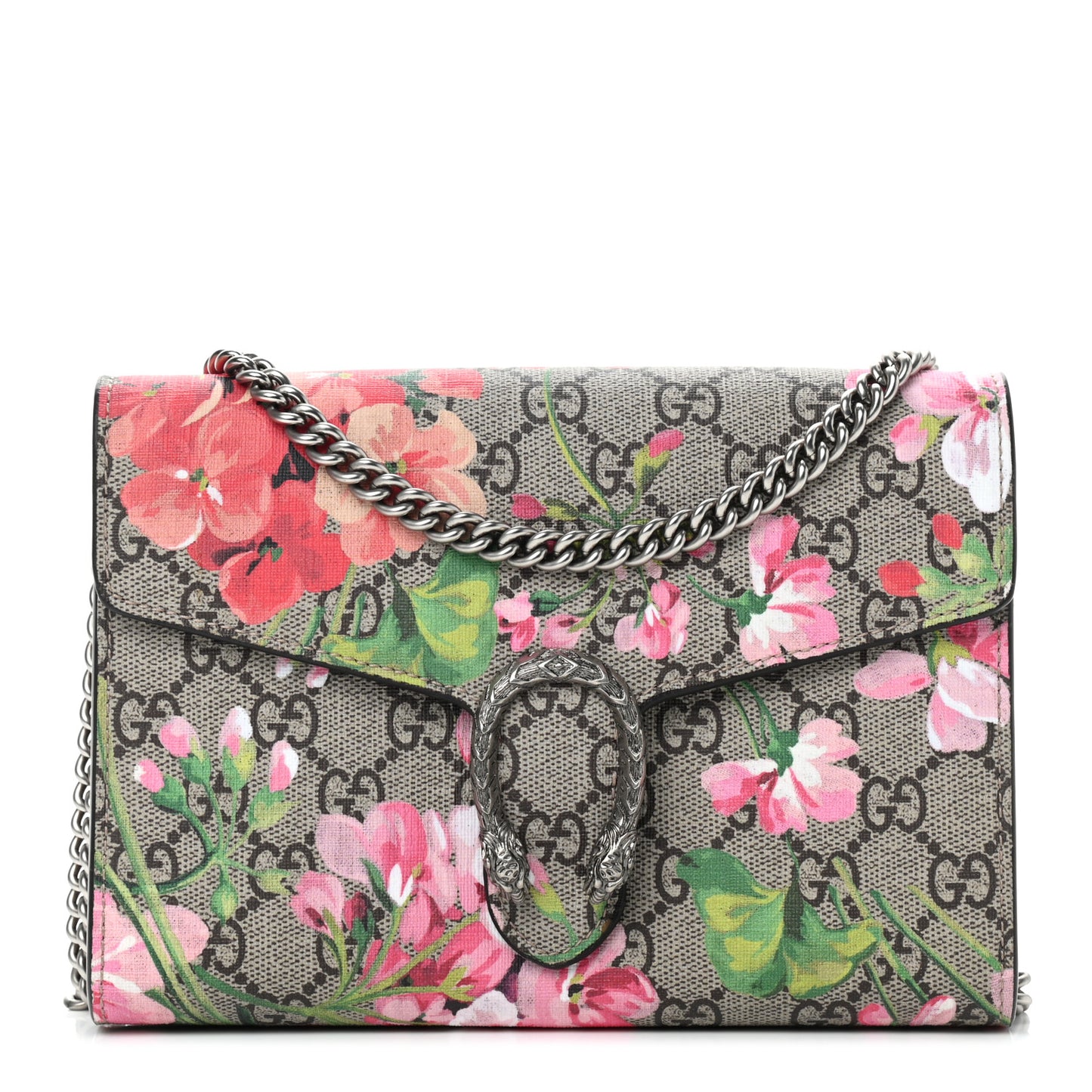 GG Supreme Monogram Blooms Mini Dionysus Chain Wallet Beige Multicolor Dry Rose