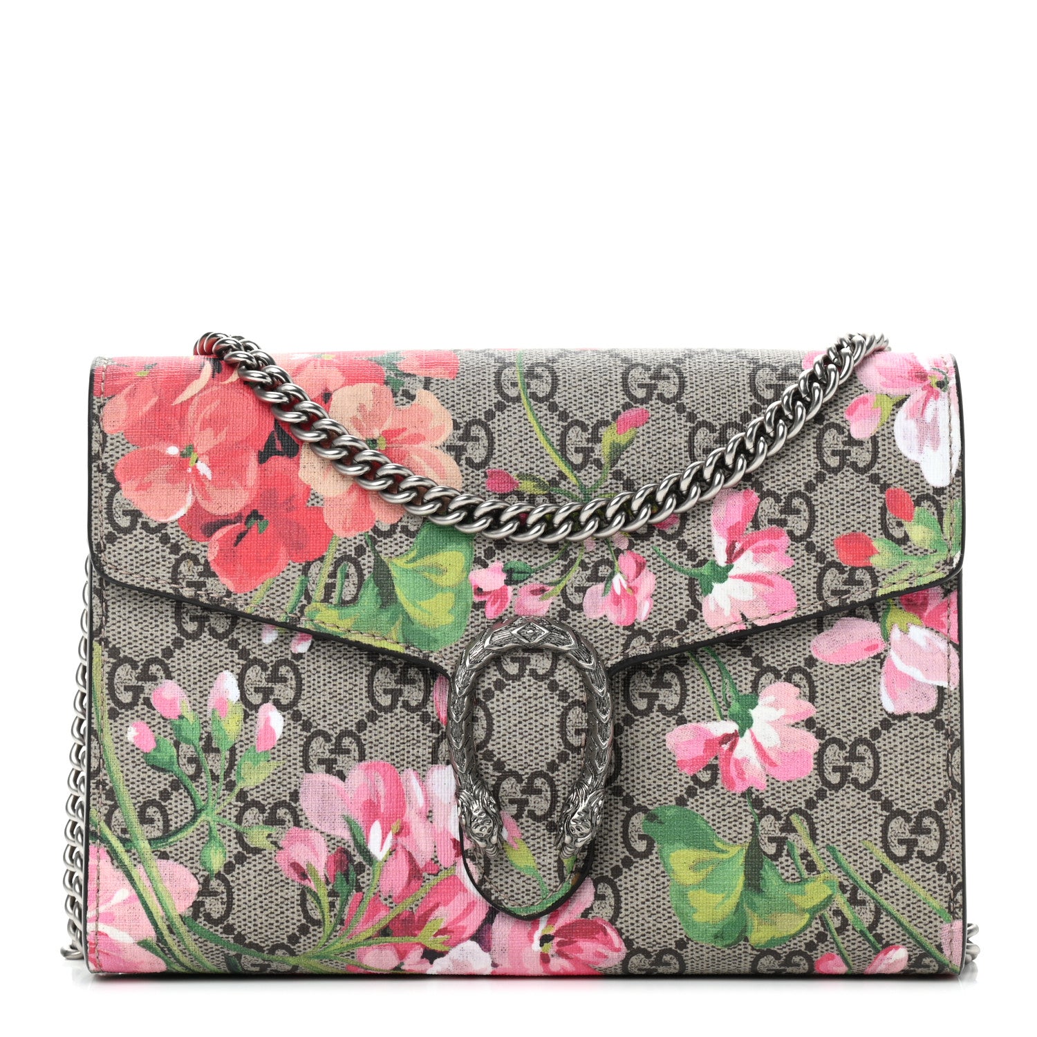 Gucci GG Supreme Monogram Blooms Mini Dionysus Chain Wallet Beige Multicolor Dry Rose 1 of 10