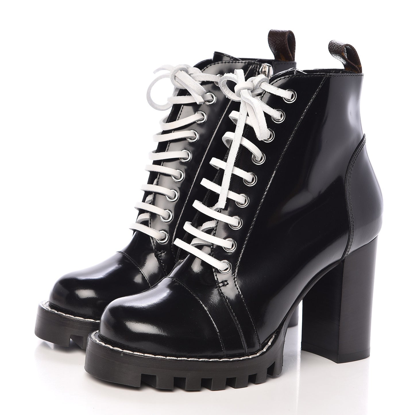 Glazed Calfskin Star Trail Ankle Boots 36 Black