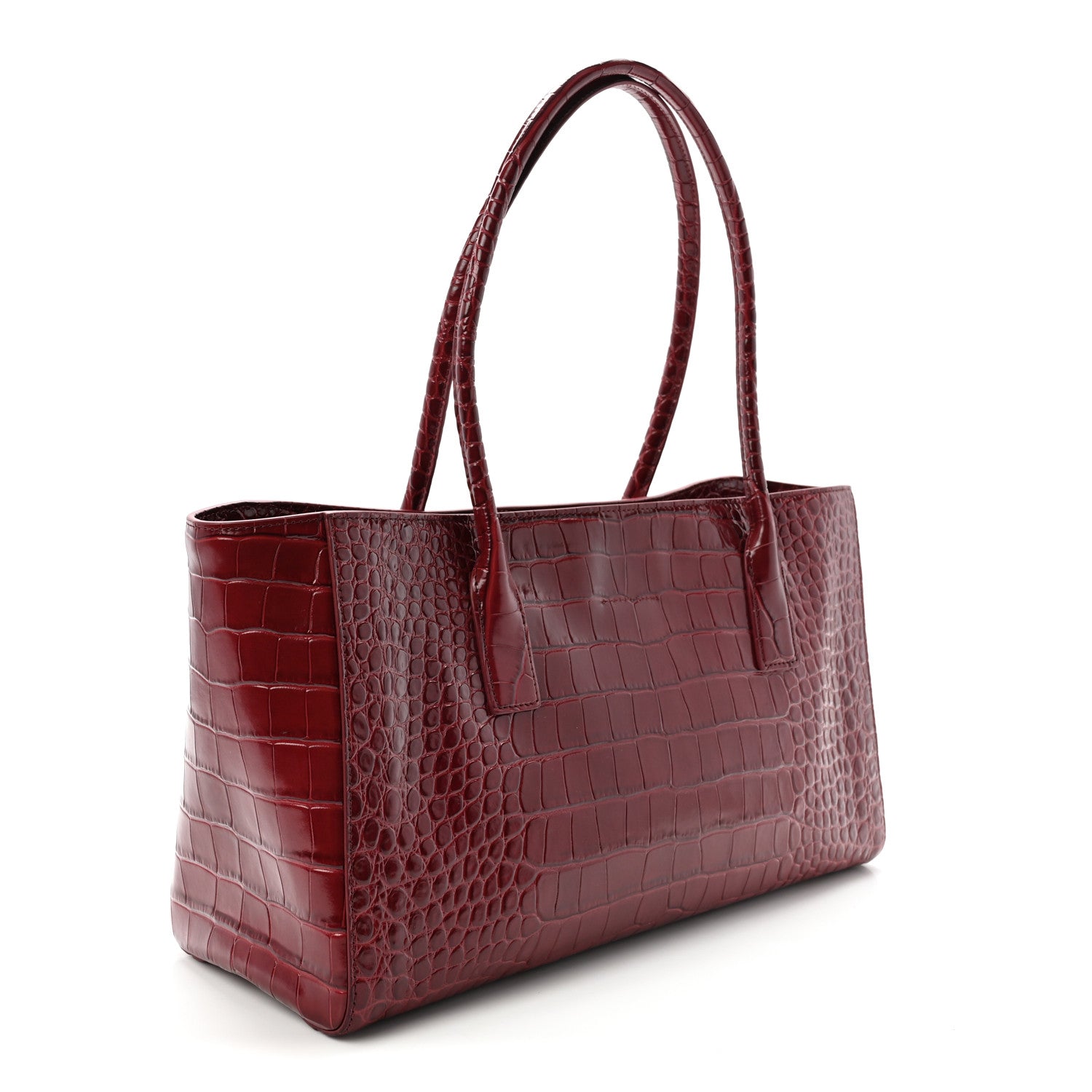 Chanel Calfskin Crocodile Embossed Archetype Small Shopping Tote Burgundy 3 of 10