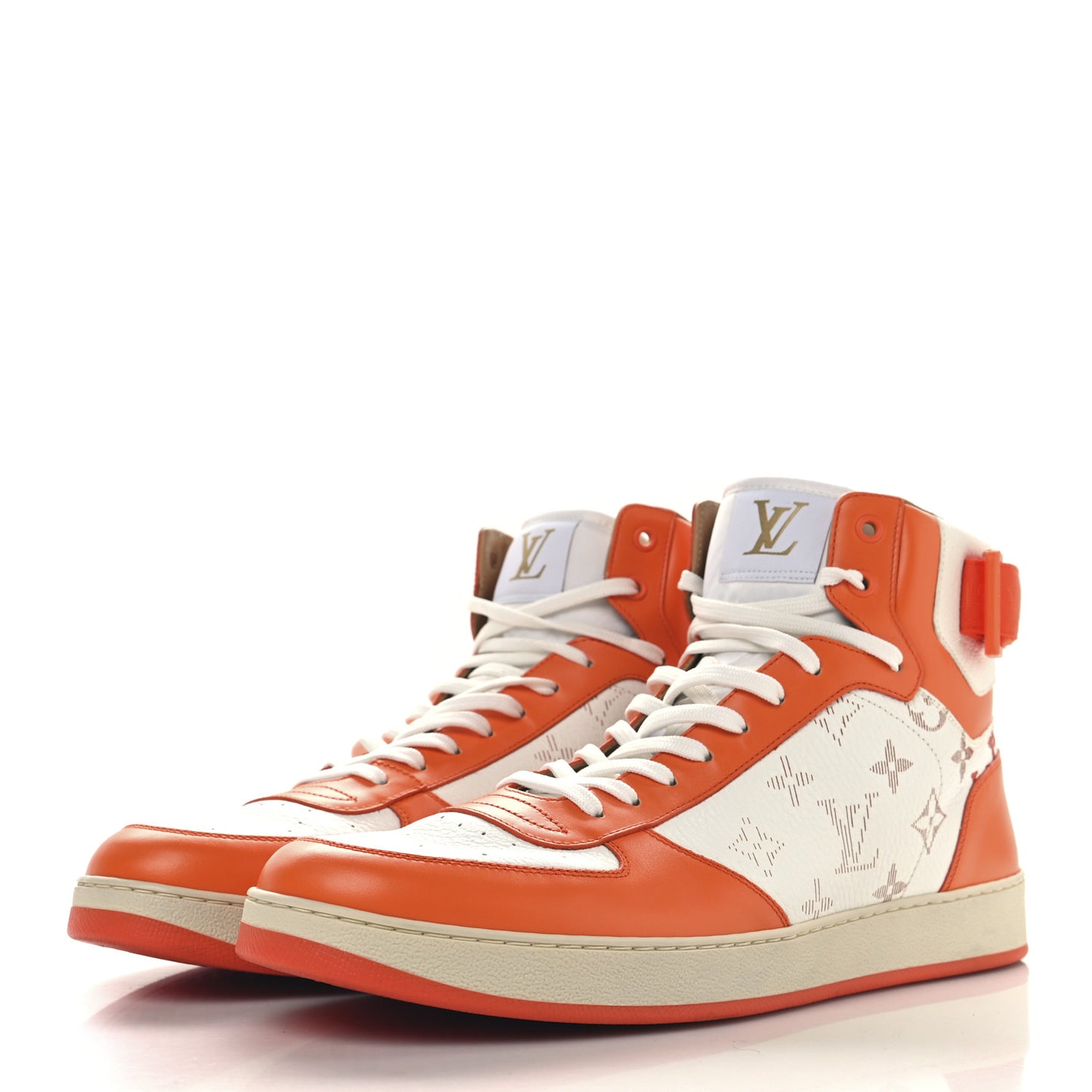 Calfskin Monogram Rivoli High Top Sneakers 10 Orange