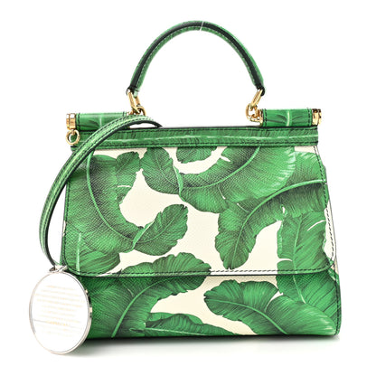 Dolce & Gabbana Dauphine Banana Leaf Print Small Miss Sicily Satchel Green White 3 of 10