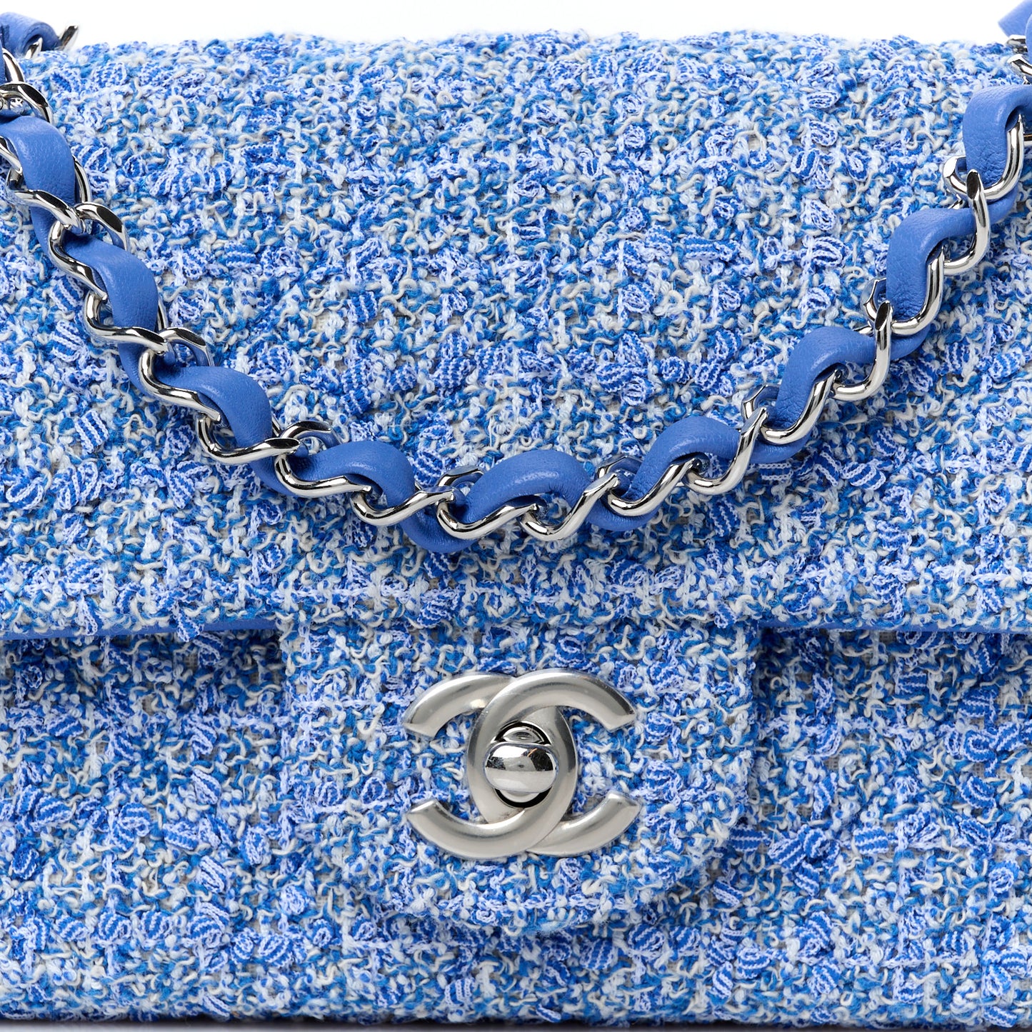 Tweed Quilted Mini Rectangular Flap Blue White