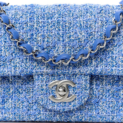Chanel Tweed Quilted Mini Rectangular Flap Blue White 9 of 11