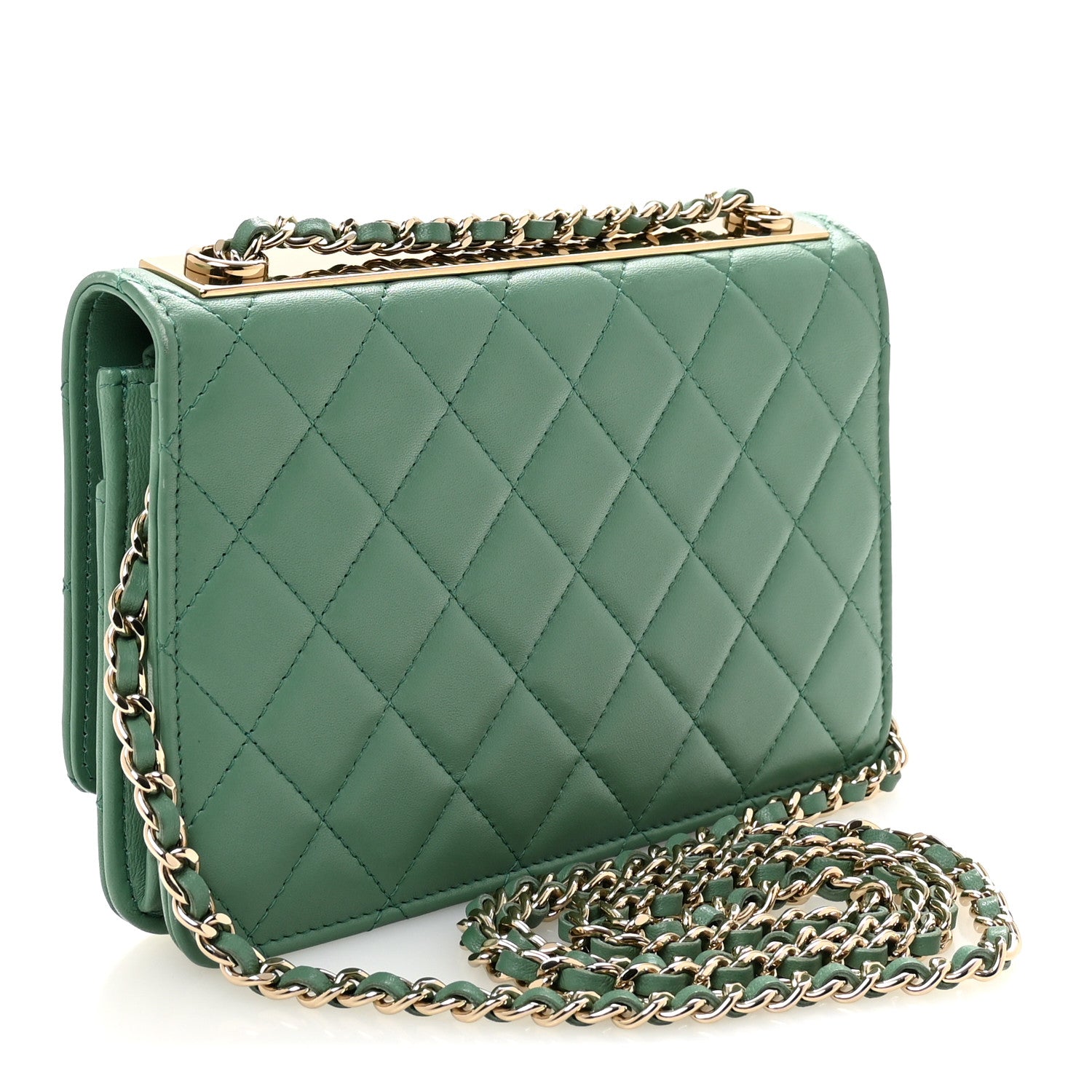 Chanel Lambskin Quilted Trendy CC Wallet On Chain WOC Green 3 of 11