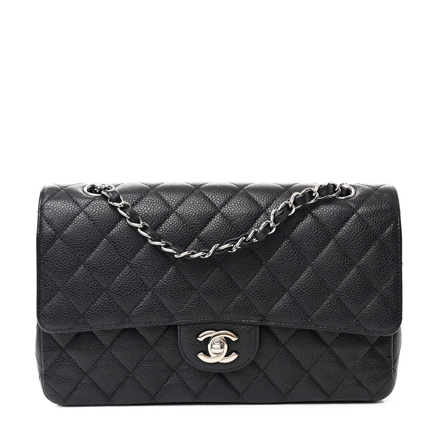 Caviar Quilted Medium Double Flap Black