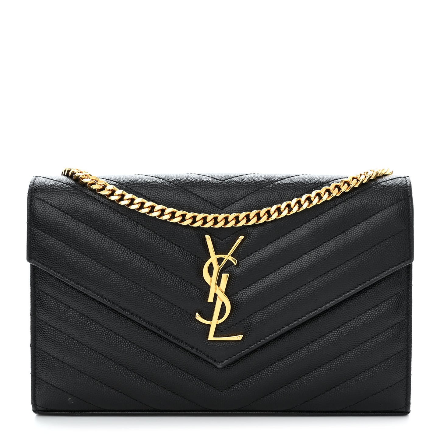 Grain De Poudre Matelasse Chevron Monogram Chain Wallet Black