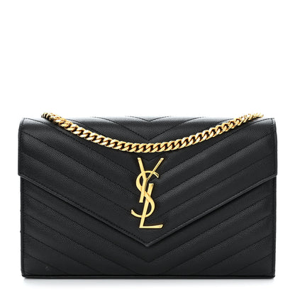 Saint Laurent Grain De Poudre Matelasse Chevron Monogram Chain Wallet Black 1 of 11