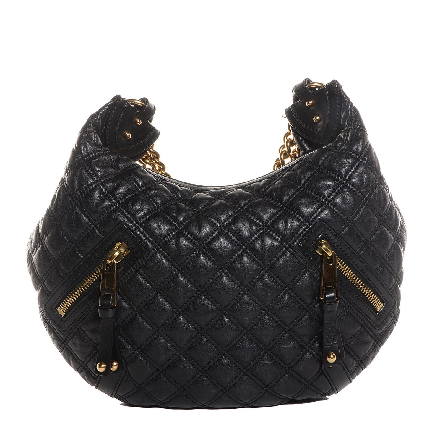 Leather Quilted Banana Chain Hobo Black
