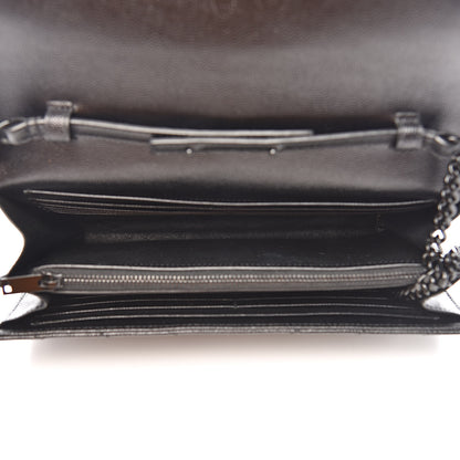 Saint Laurent Grain De Poudre Matelasse Chevron Monogram Chain Wallet Black 5 of 10