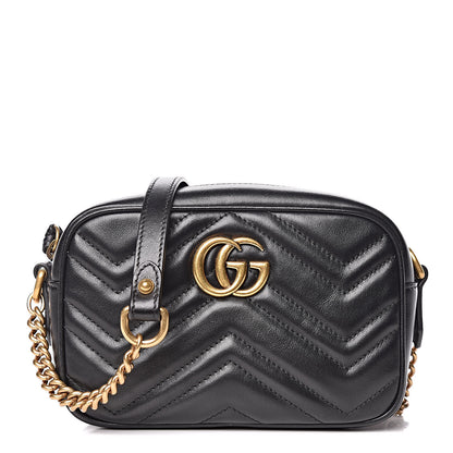Gucci Calfskin Matelasse Mini GG Marmont Chain Shoulder Bag Black 1 of 11