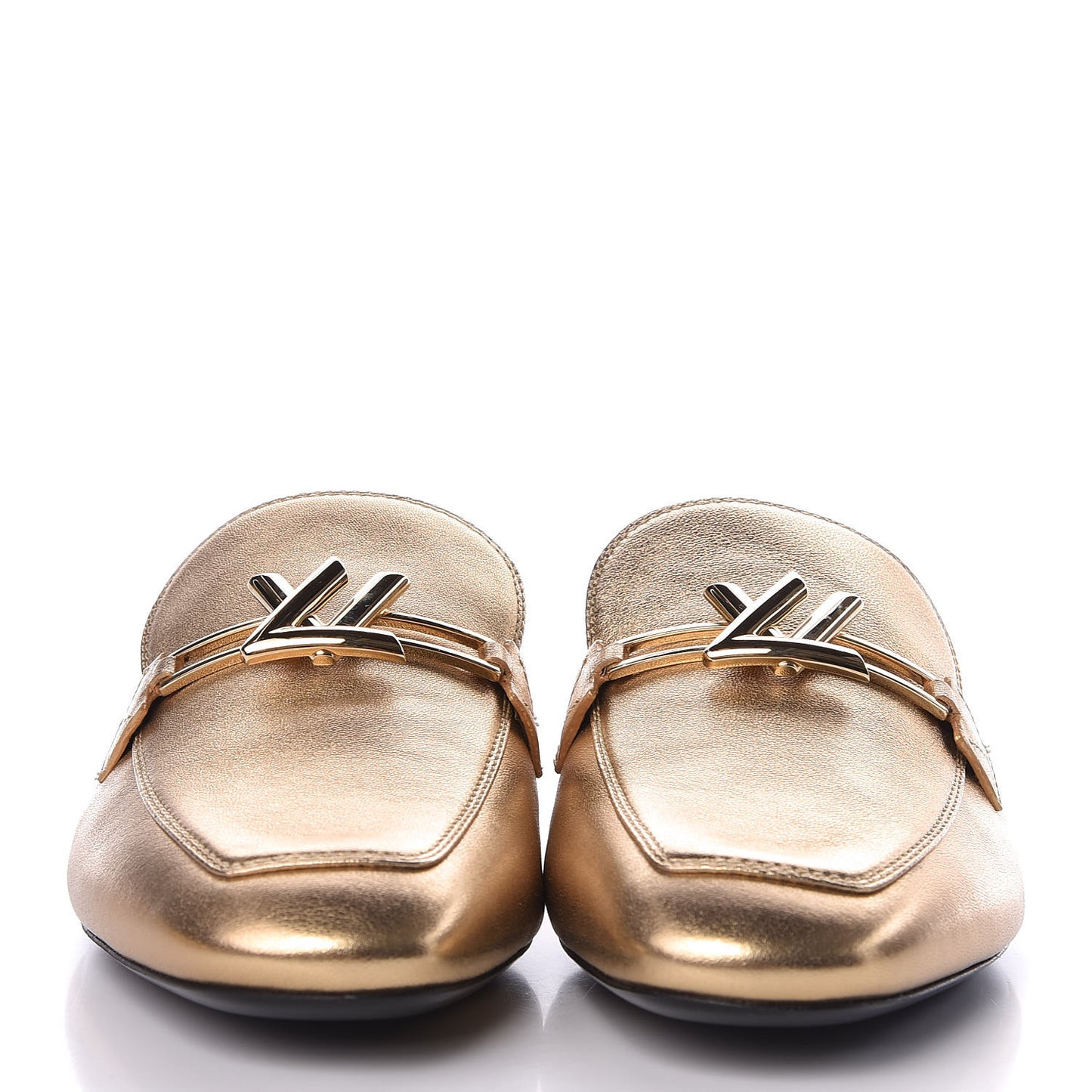 Metallic Lambskin Upper Case Open Back Flat Loafer 38 Gold